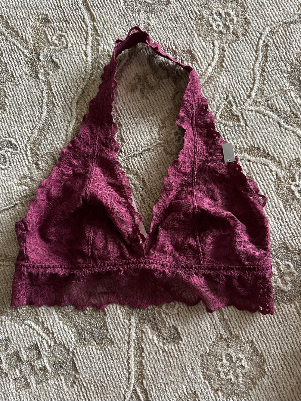 PINK Lace Halter Bralette in Deep Wine